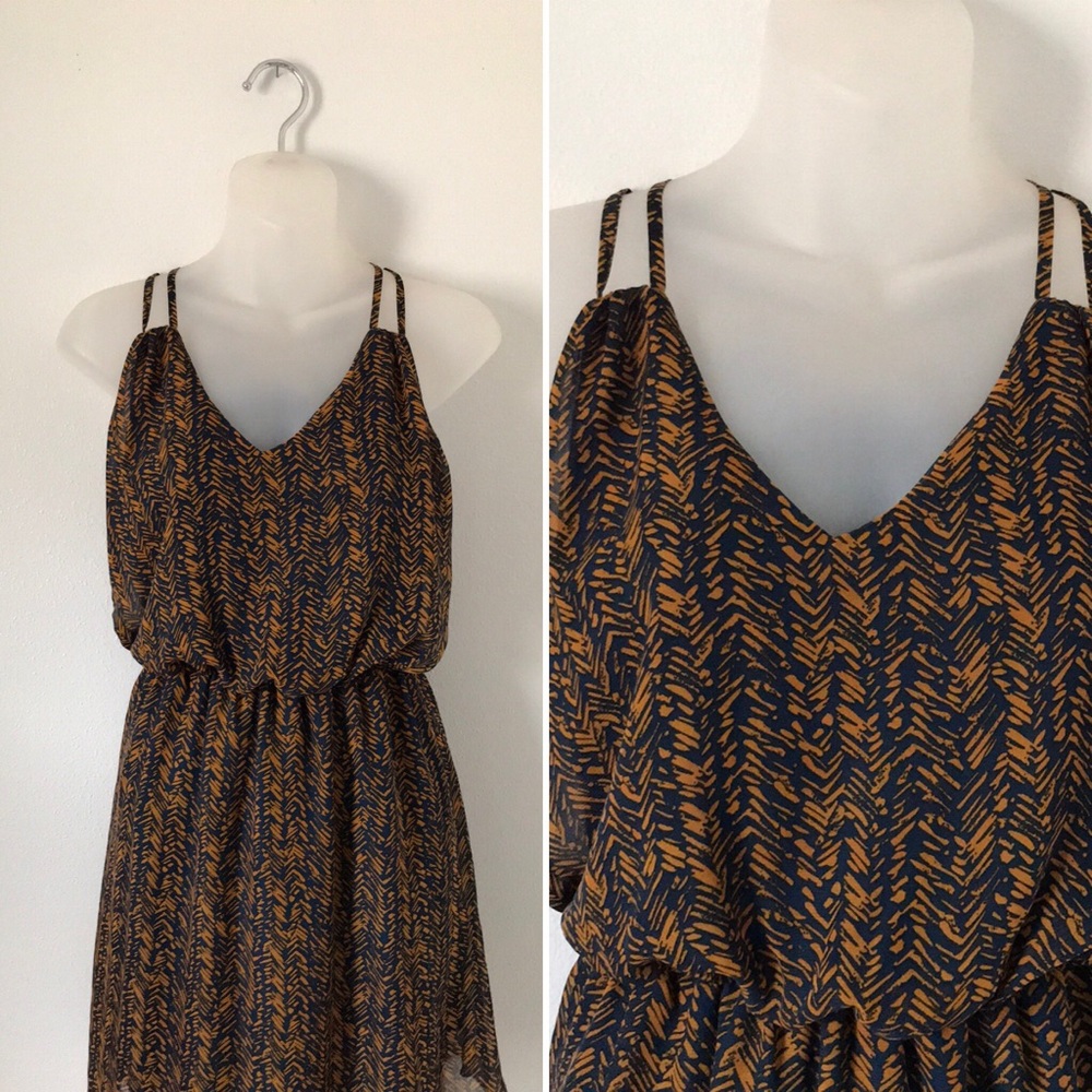 Poetry navy and tan light and floaty dress